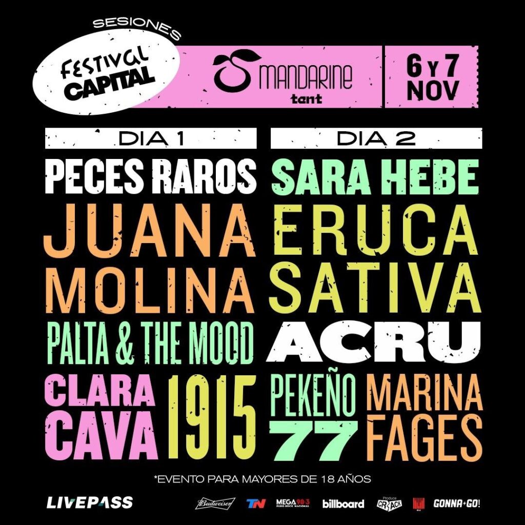 FESTIVAL CAPITAL | llega a Mandarine Tent – Acru, Sara Hebe, Juana Molina y más!