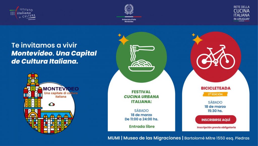 Un sábado con Italia protagonista: festival gastronómico  y bicicleteada por Montevideo