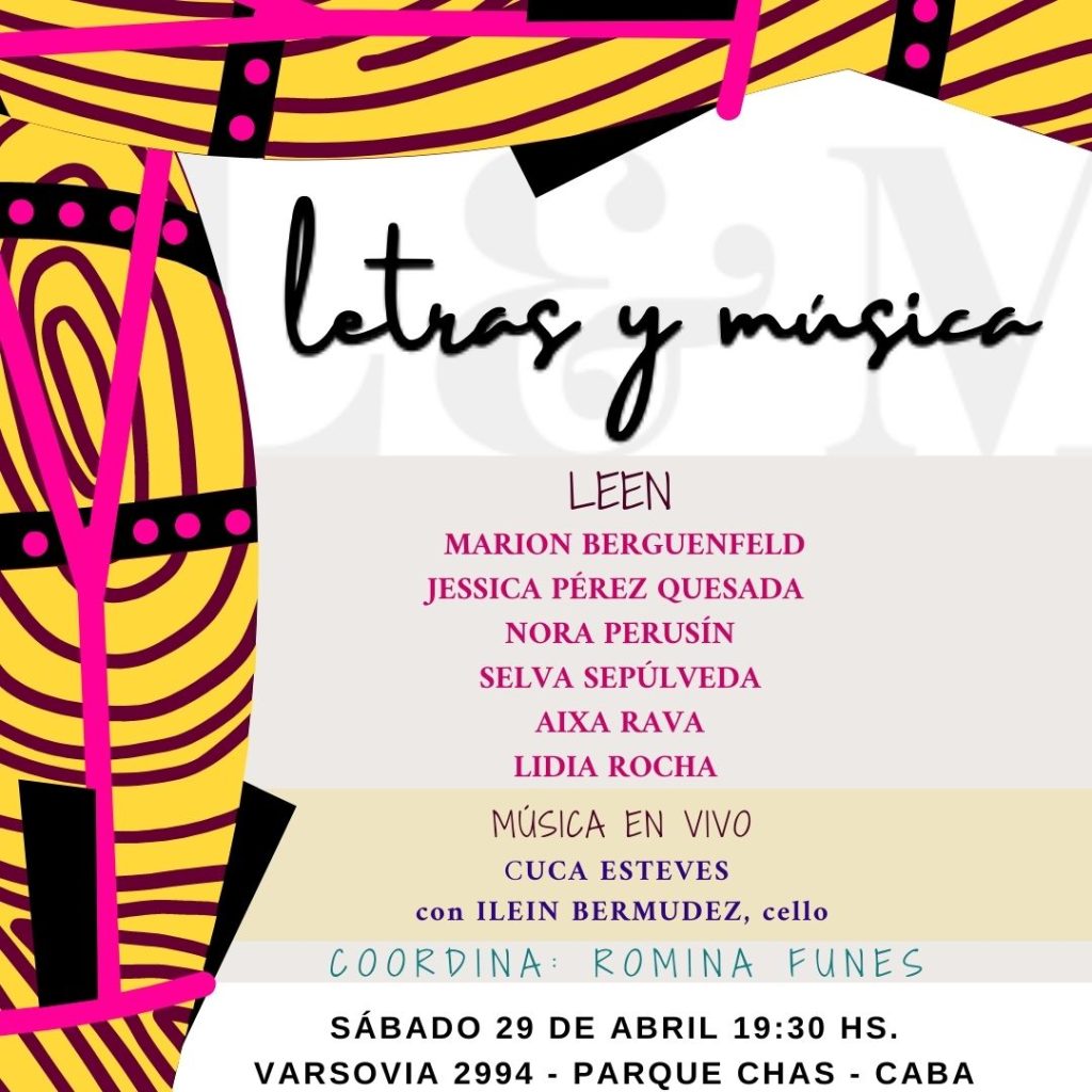 LETRAS & MÚSICA – Sábado 19:30hs en Parque Chas