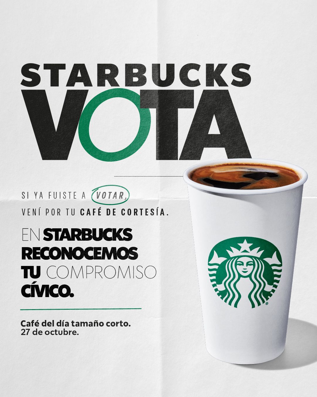 Starbucks Uruguay ofrece café gratis para los votantes este domingo 27